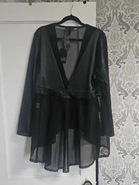 Sheer Black Plunge V-Neck Peplum Top/jacket
